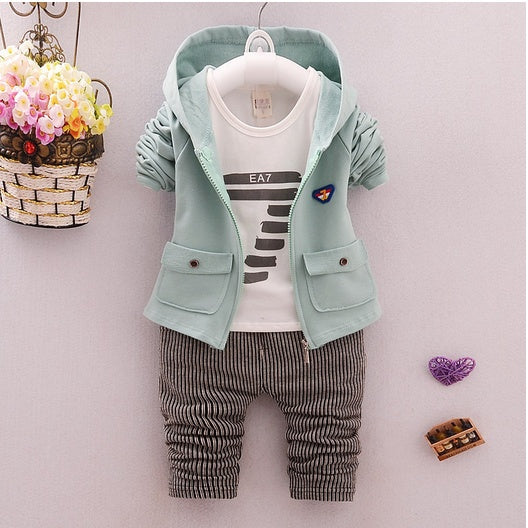 spring and autumn new boys and girls zipper striped trousers suit children's suit