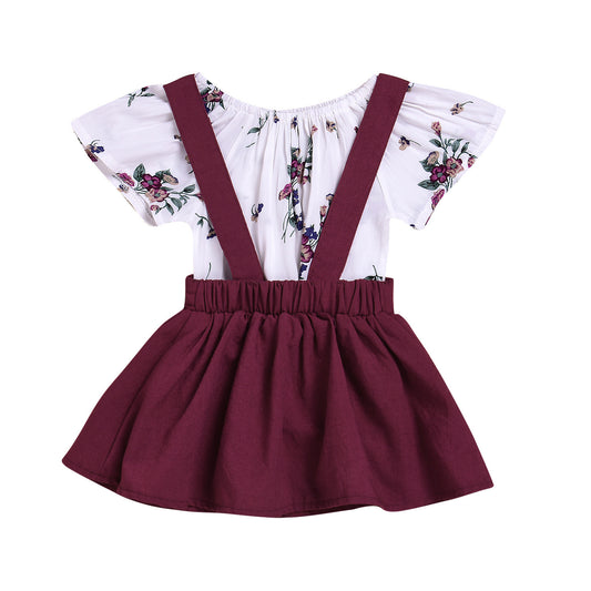 Patricia Floral Set Toddler Enfants Bébé Filles Floral Barboteuse Jupe Suspendante Salopette 2PCS Tenues Vêtements Bébé