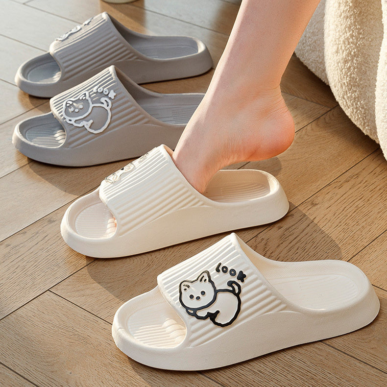 Mignon chat pantoufles été femmes maison chaussures bain plate-forme épaisse anti-dérapant diapositives intérieur extérieur