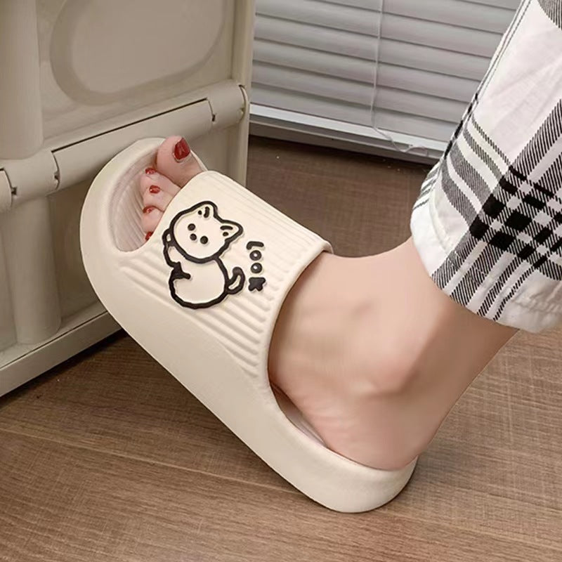 Mignon chat pantoufles été femmes maison chaussures bain plate-forme épaisse anti-dérapant diapositives intérieur extérieur