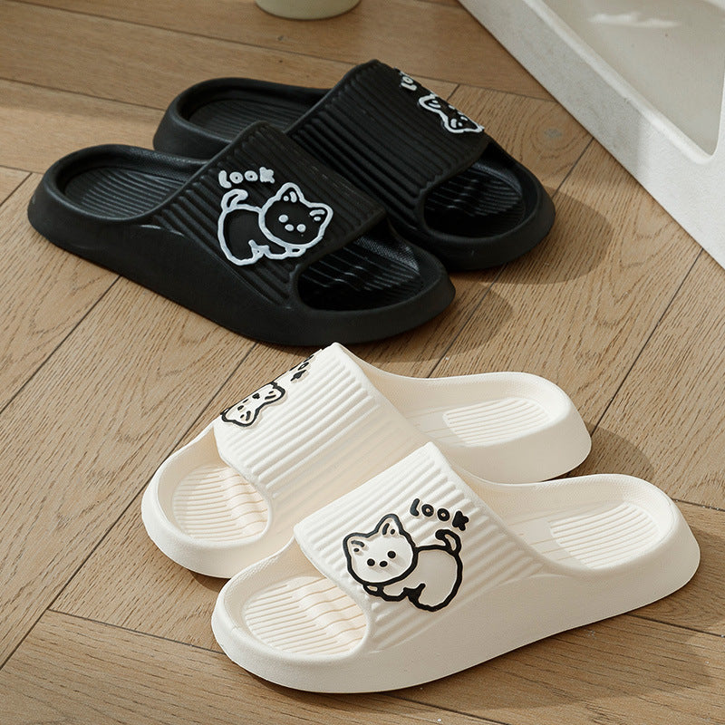 Mignon chat pantoufles été femmes maison chaussures bain plate-forme épaisse anti-dérapant diapositives intérieur extérieur