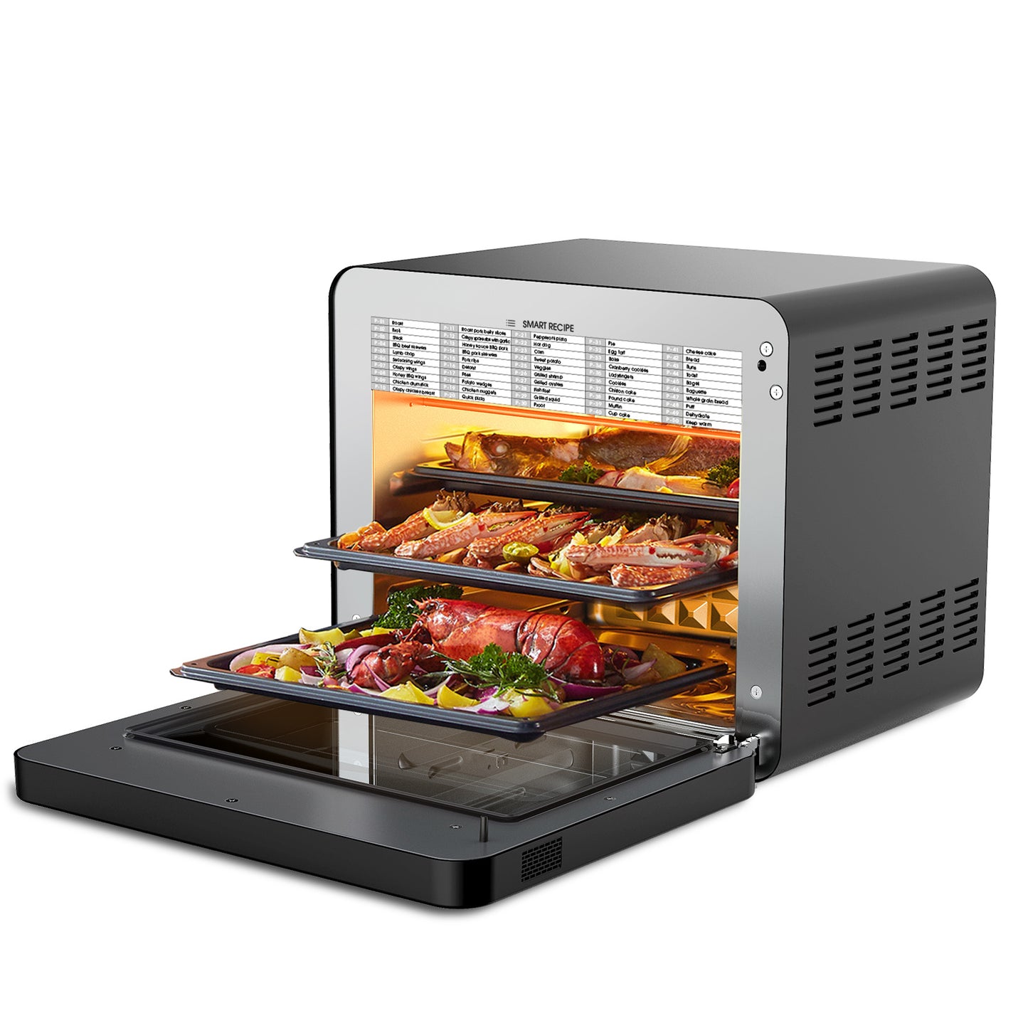 Geek Chef Friteuse à air, four grillé, combo, four à convection à vapeur 26 QT, comptoir de four à convection, 50 préréglages de cuisson, avec 6 tranches de pain, 12 pouces de pizza, acier inoxydable noir. Interdit de coter sur Amazon