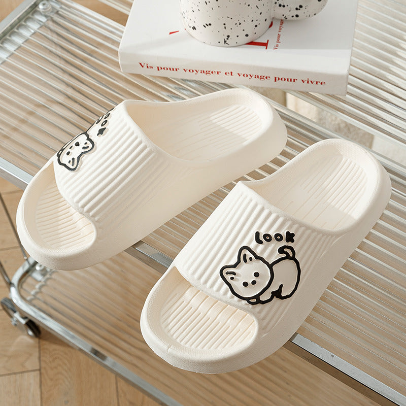 Mignon chat pantoufles été femmes maison chaussures bain plate-forme épaisse anti-dérapant diapositives intérieur extérieur