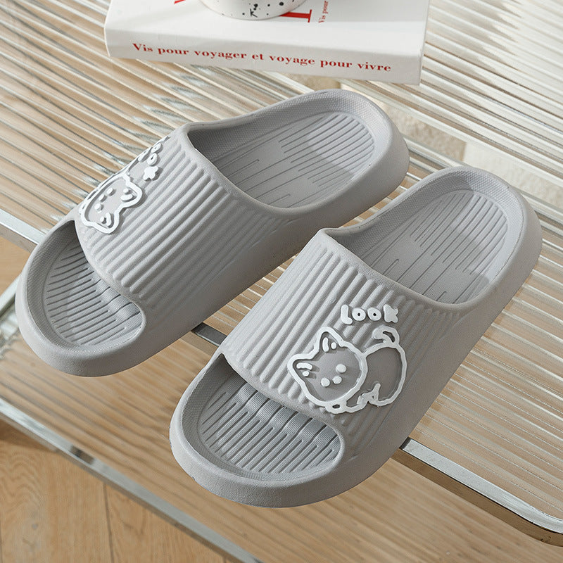 Mignon chat pantoufles été femmes maison chaussures bain plate-forme épaisse anti-dérapant diapositives intérieur extérieur