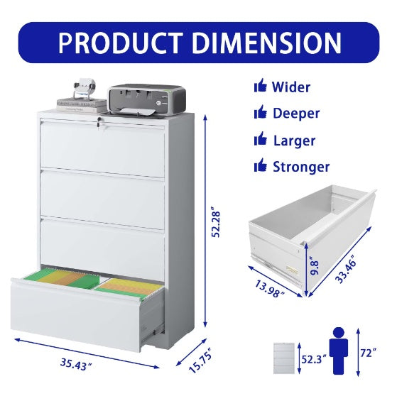 Horizontal Metal Filing Cabinet 4 Drawers