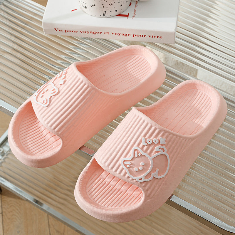 Mignon chat pantoufles été femmes maison chaussures bain plate-forme épaisse anti-dérapant diapositives intérieur extérieur