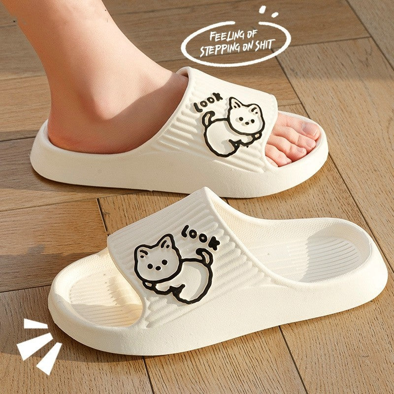 Mignon chat pantoufles été femmes maison chaussures bain plate-forme épaisse anti-dérapant diapositives intérieur extérieur